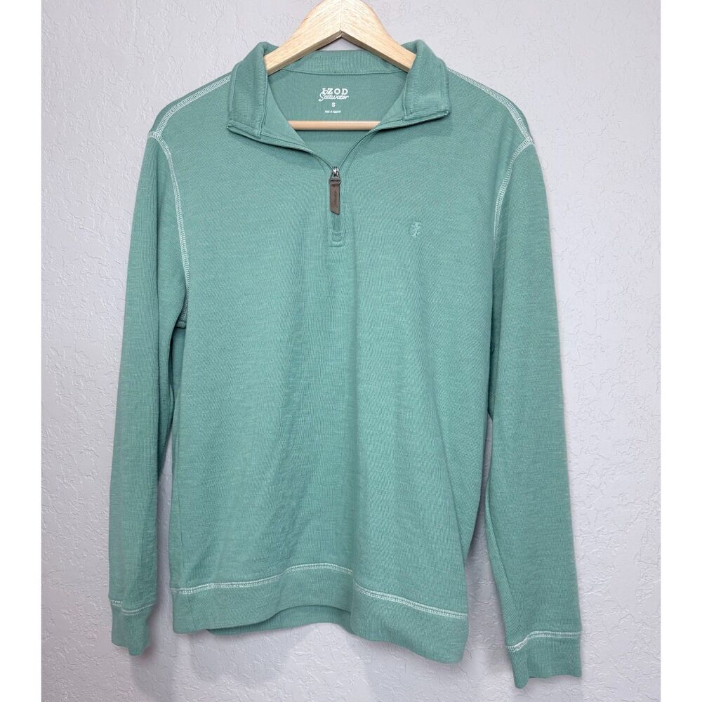 IZOD Saltwater Quarter Zip Pullover S Seafoam Green Coastal Preppy Golf Sweater